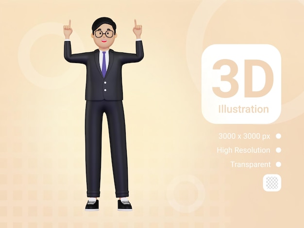 3d Businessman pointing his hands up