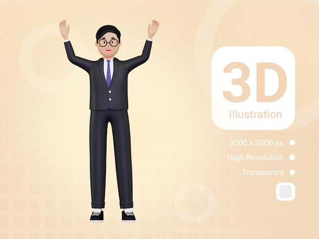 3d Businessman raising both hands