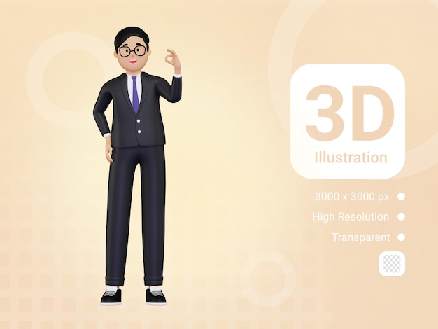 3d Businessman showing ok hand gesture