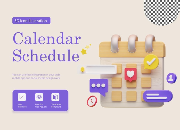 PSD 3d calender schedule illustration