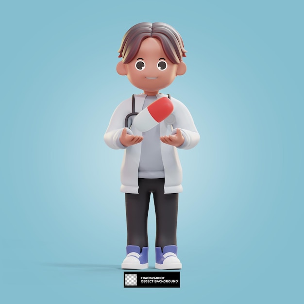 PSD 3d cartoon doctor dentist character illustration isolated