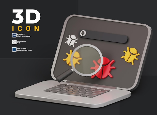 PSD 3d computer virus and bug icon