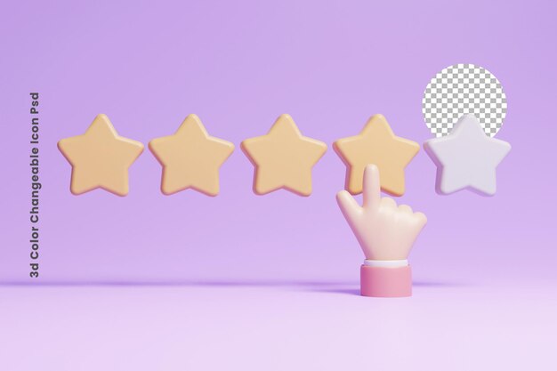 3d customer star review concept icon or 3d user feedback concept icon or 3d 4 star customer feedback