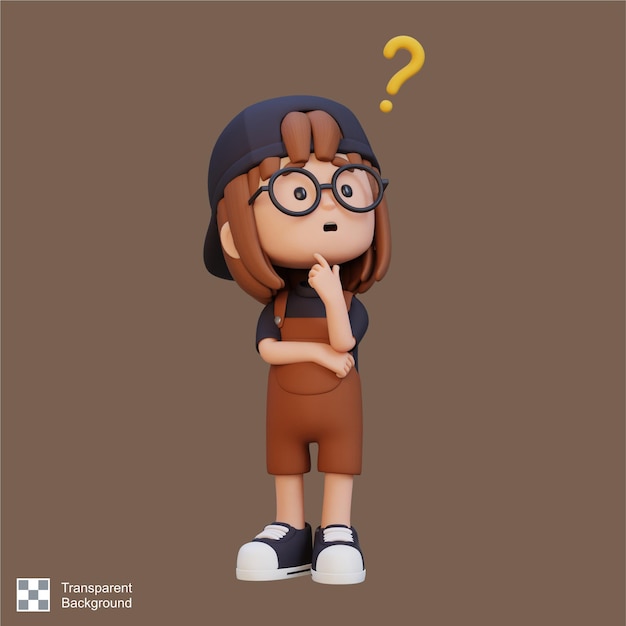 PSD 3d cute girl thinking clueless