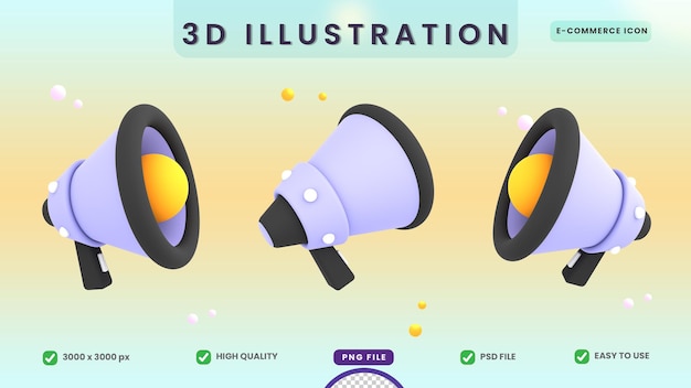 3d cute megaphone icon ecommerce illustration