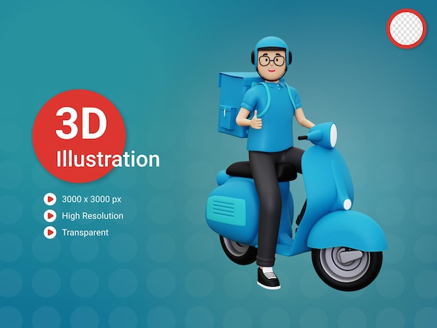 3d Deliveryman showing thumbs up concept illustration