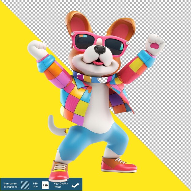 PSD 3d disco dog dancer kreskówka przezroczyste tło png psd