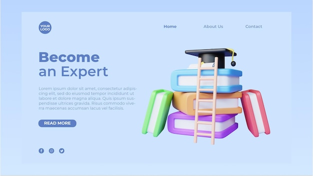 PSD 3d education illustration landing page template premium psd