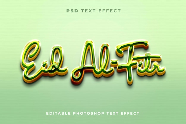 3D eid al fitr text effect template with gold and green colors