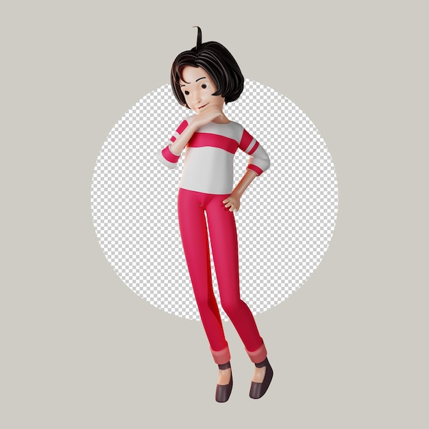 PSD 3d female character thingking