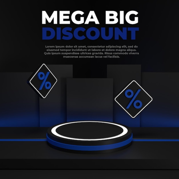 3d futuristic podium product display black blue Psd