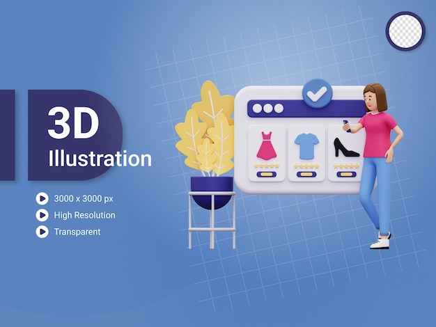 3d Girl doing online shopping illustration