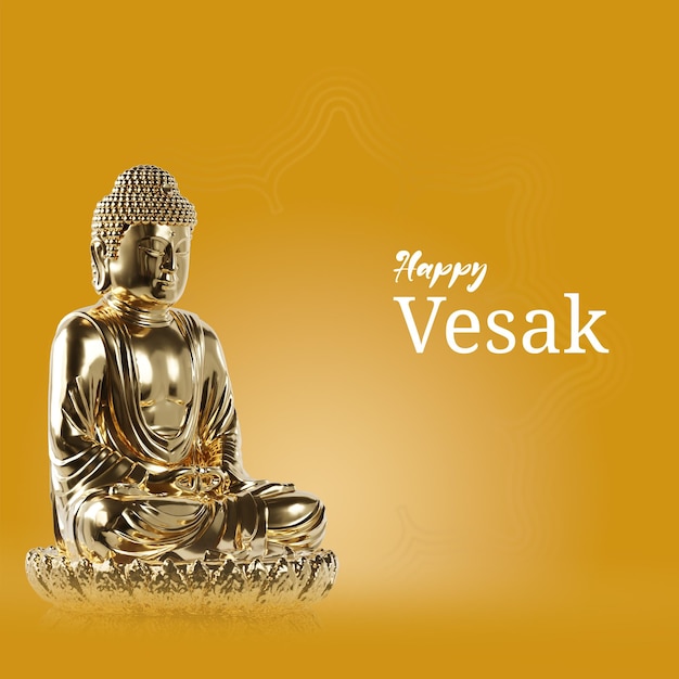 PSD 3d gold buddha asset design happy vesak day