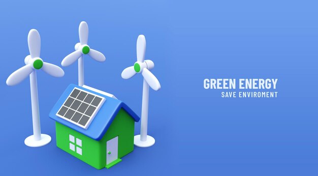 PSD 3d green energy concept eco friendly solar power and wind turbine