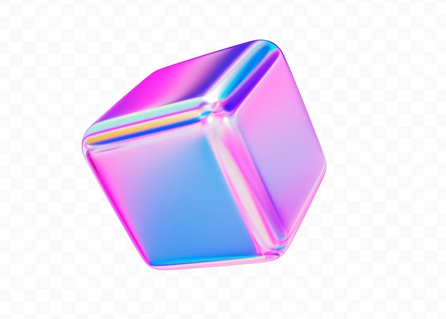 PSD 3d holographic cube geometric element metal simple figure for your design on isolated background