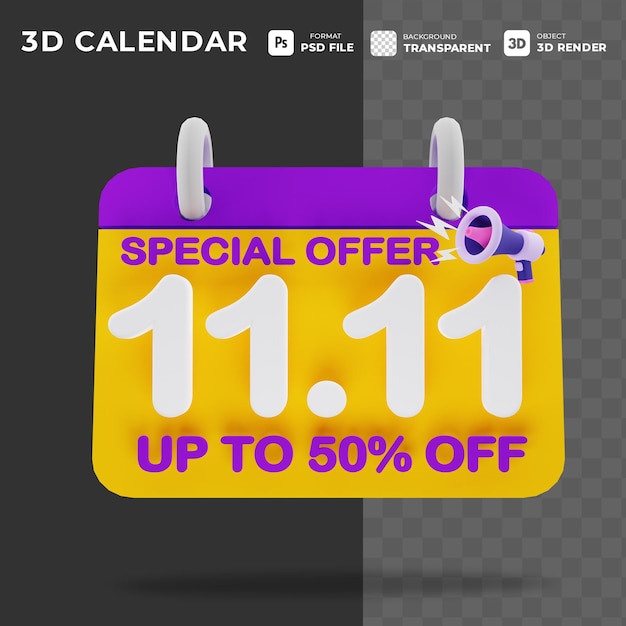 3D ICON CALENDAR IN SPECIAL DAY SUITABLE FOR 11.11 SHOPPING DAY SALE