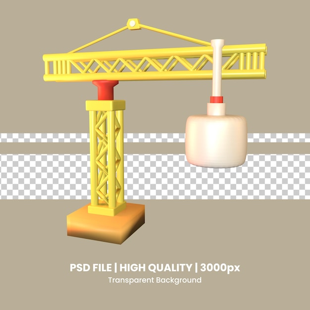 PSD 3d icon construction crane rendered isolated on the transparent background