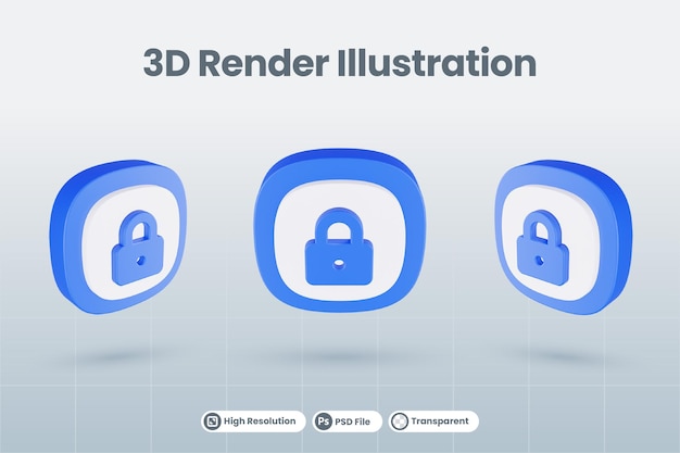 3d icon illustration lock isolated