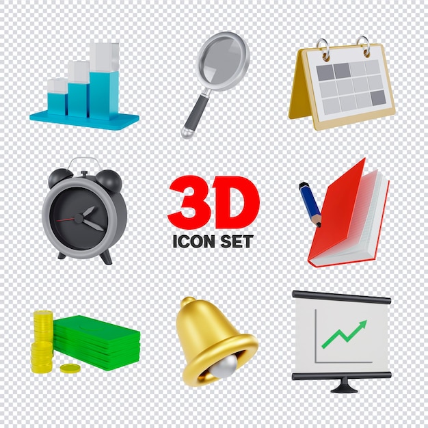 3D Icon Set Rendering Premium PSD