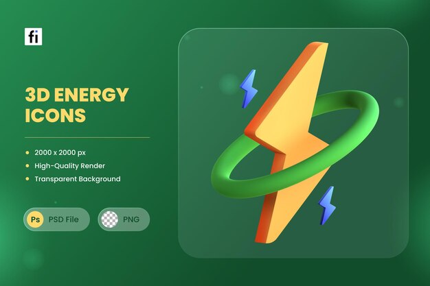 PSD 3d illustratie van de pictogramenergie de macht van de bout