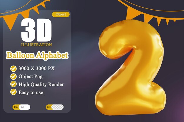 3d illustration balloon alphabet Number 2