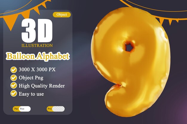 3d illustration balloon alphabet Number 9