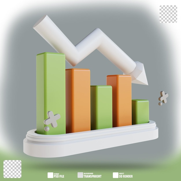 3D illustration business graph down 2