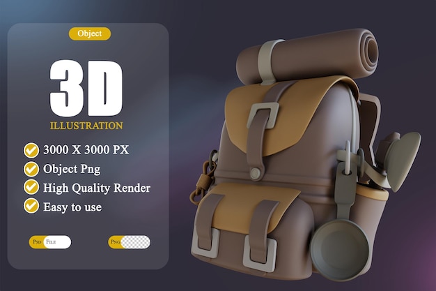 3D Illustration camping backpack