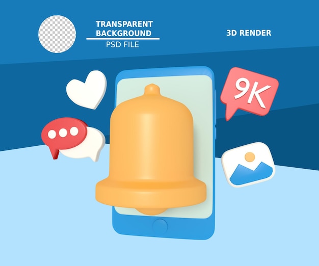 PSD 3d illustration of chat notification on smartphone