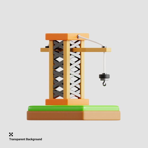 PSD 3d illustration of construction crane at urban development site