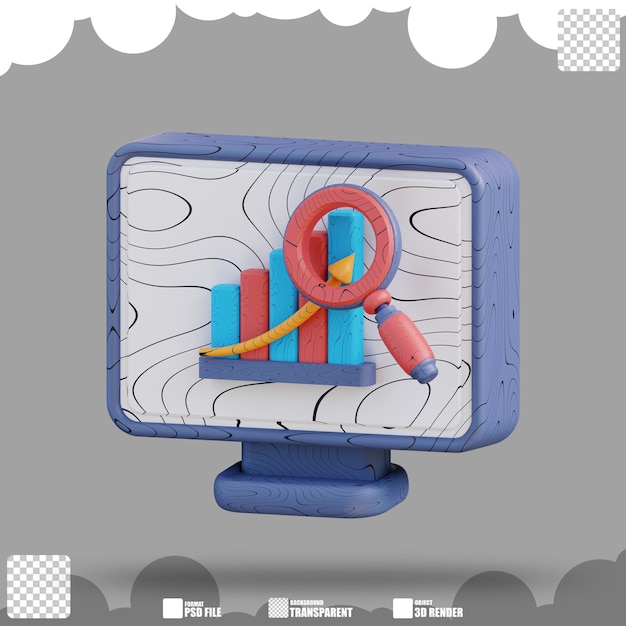 PSD 3d illustration of graph analysis on computer 3