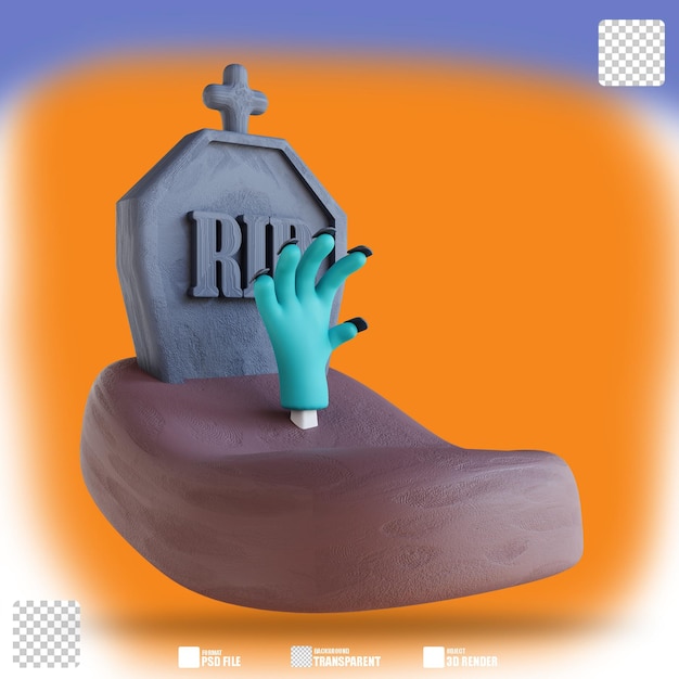 3d illustration grave with zombie hands 2