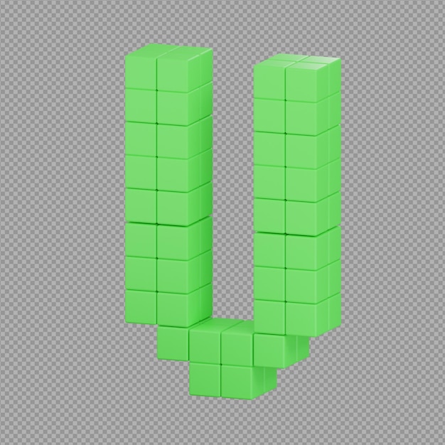 PSD 3d illustration of green element blocks with letter v on it made of tiles in transparent background