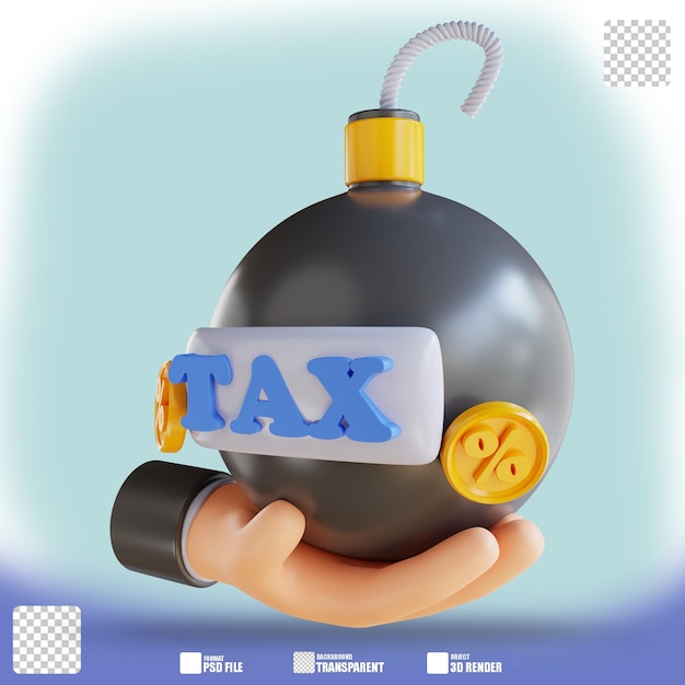 3D illustration hand holding tax bomb 3