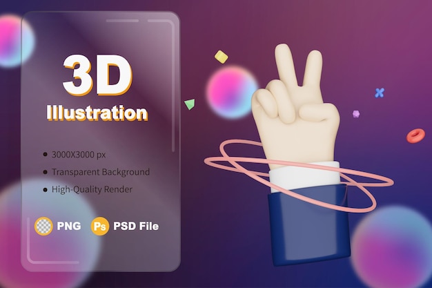 3D Illustration hand pose two