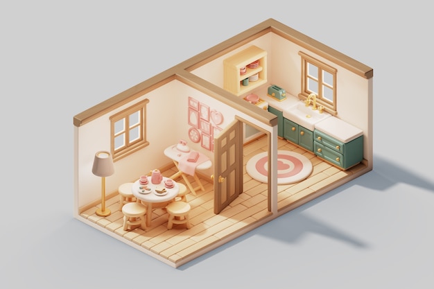 PSD 3d illustration of isometric room