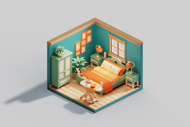 PSD 3d illustration of isometric room