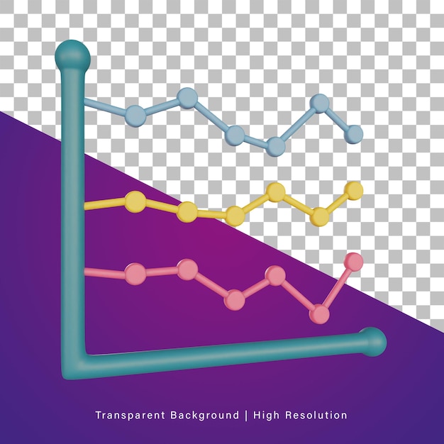 3D illustration of line chart growth