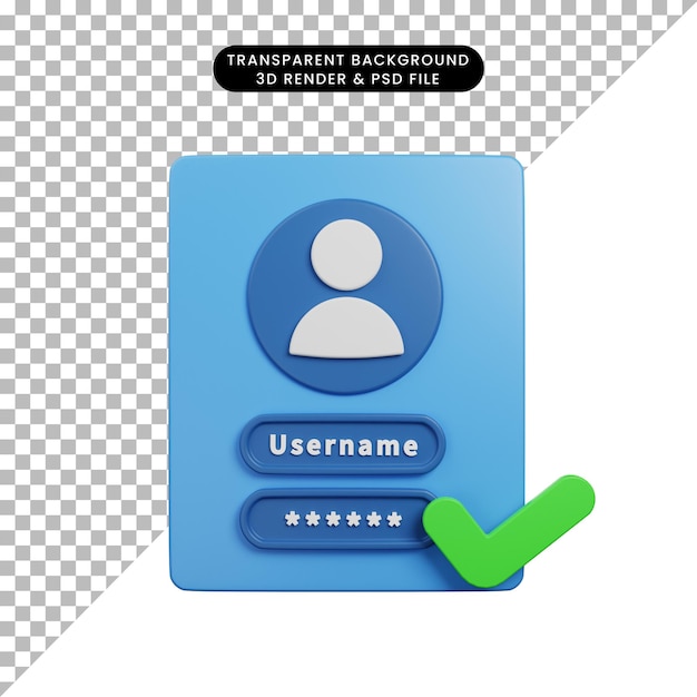 PSD 3d illustration of log in security success 3d render style