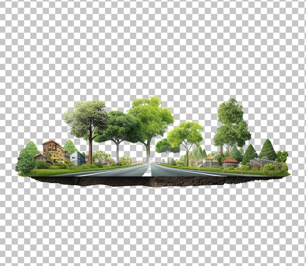 PSD 3d illustration of piece of green highway road isolated creative travel and tourism road 3d design