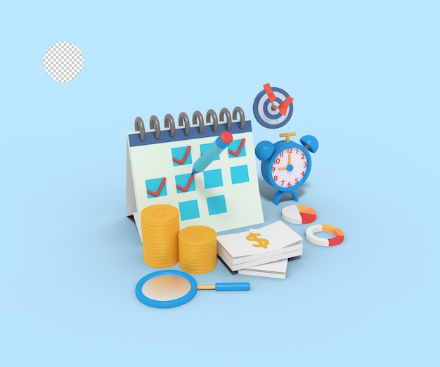 PSD 3d illustration of plan business date and time