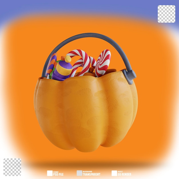 3d illustration pumpkin filled with candy 2