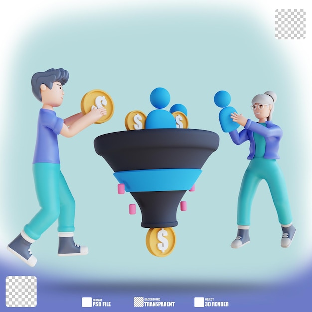 3D illustration sales funnel 2