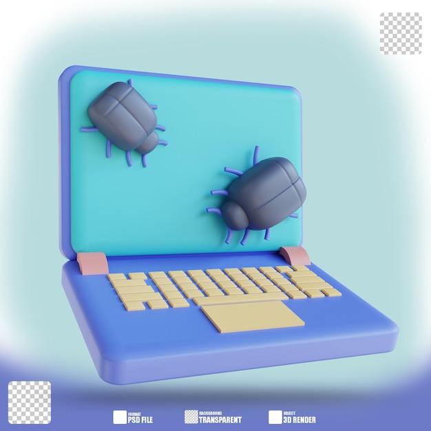 PSD 3d illustration virus laptop 3