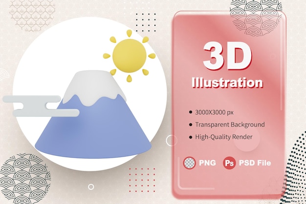 PSD 3d ilustracja japonia fujisan