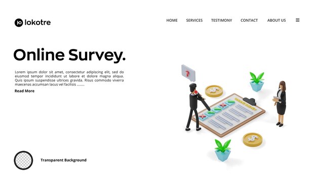 PSD 3d isometric online survey illustration men and women fill out online surveys 3d rendering illustration