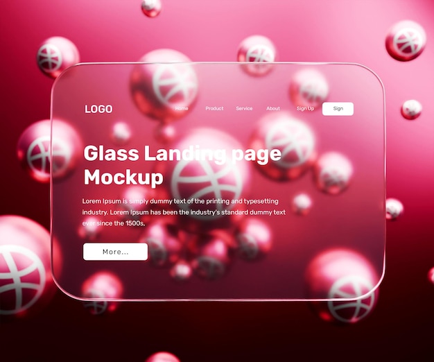 PSD 3d landing page mockup with glass morphism effect or 3d web interface presentation mockup