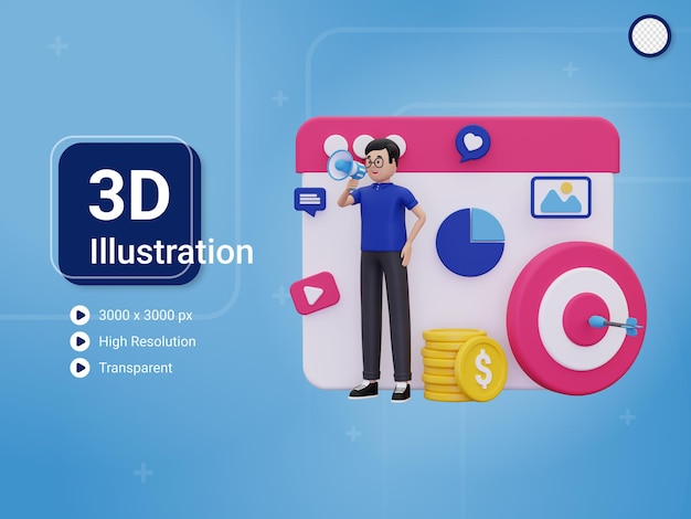 PSD 3d marketing target concept illustration