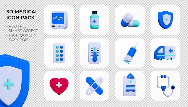 PSD 3d medical icon pack isolated