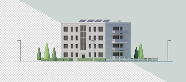 PSD 3d multifamily housing with solar panels side view